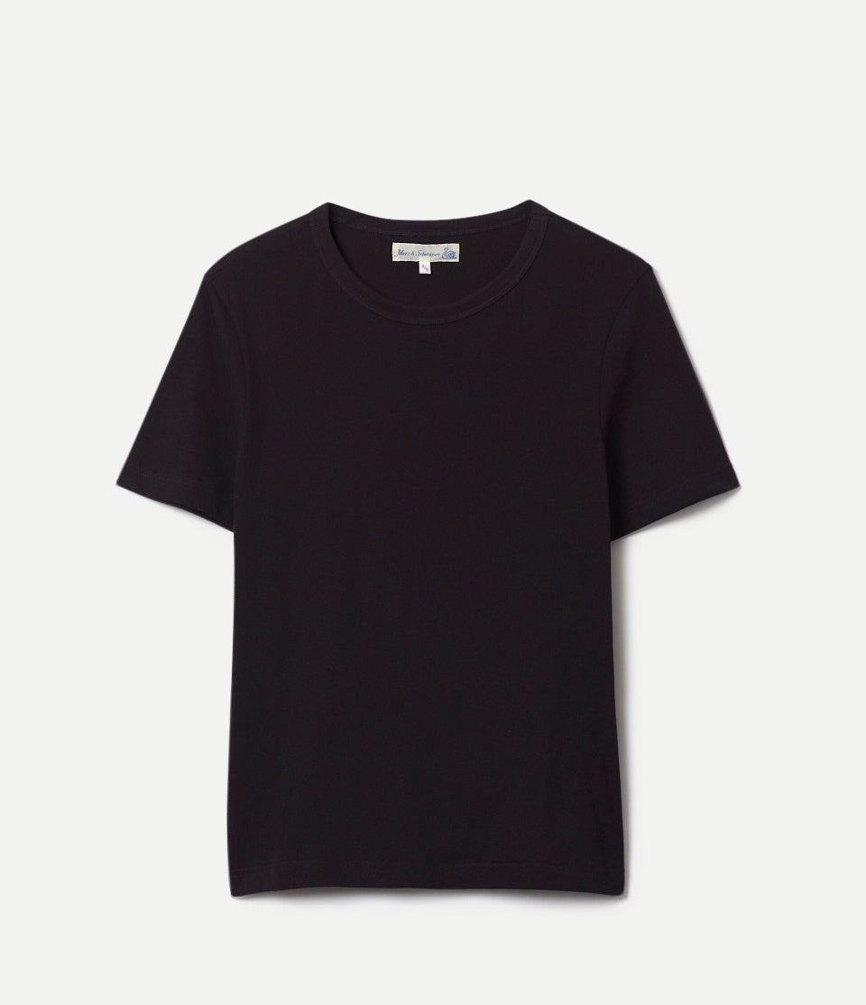 Black loopwheeled t-shirt on a white background