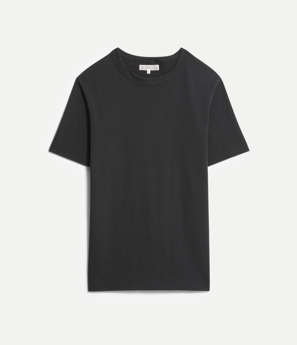 Black relaxed fit t-shirt on a light gray background