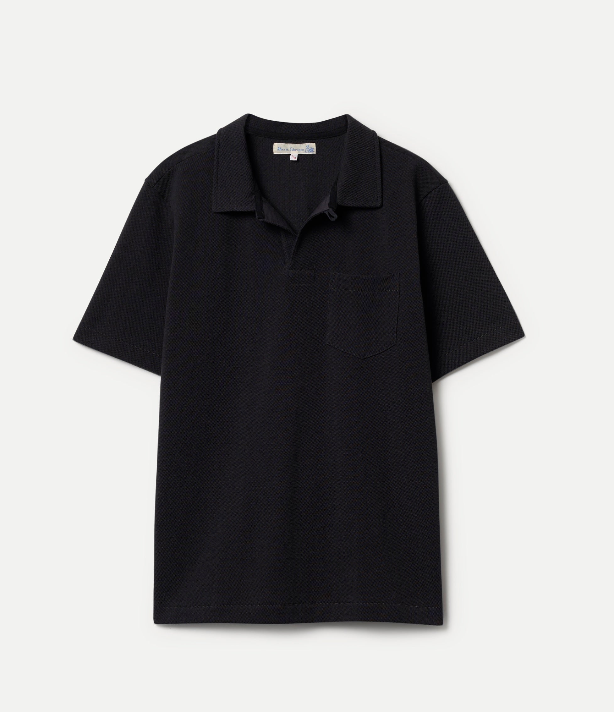 Black loopwheeled pikee polo shirt on a white background