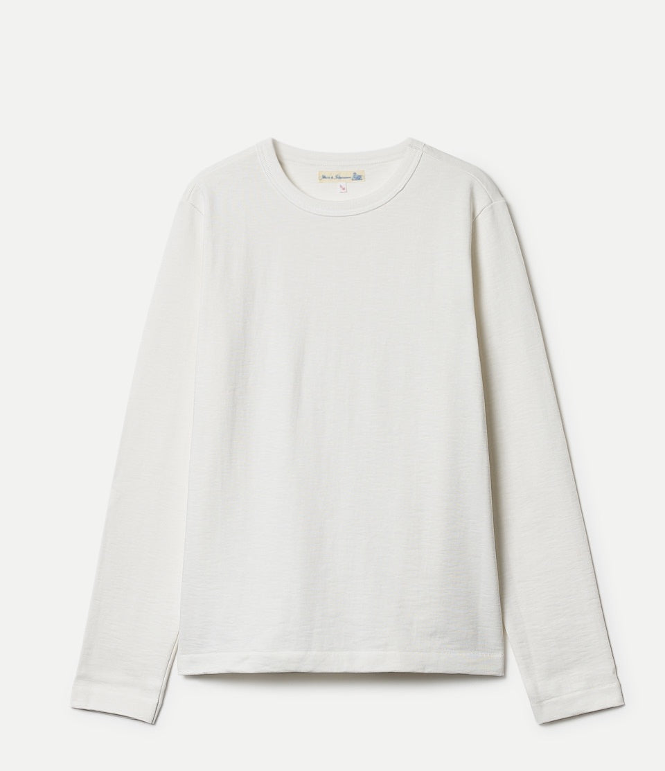 White long-sleeve shirt on a light gray background