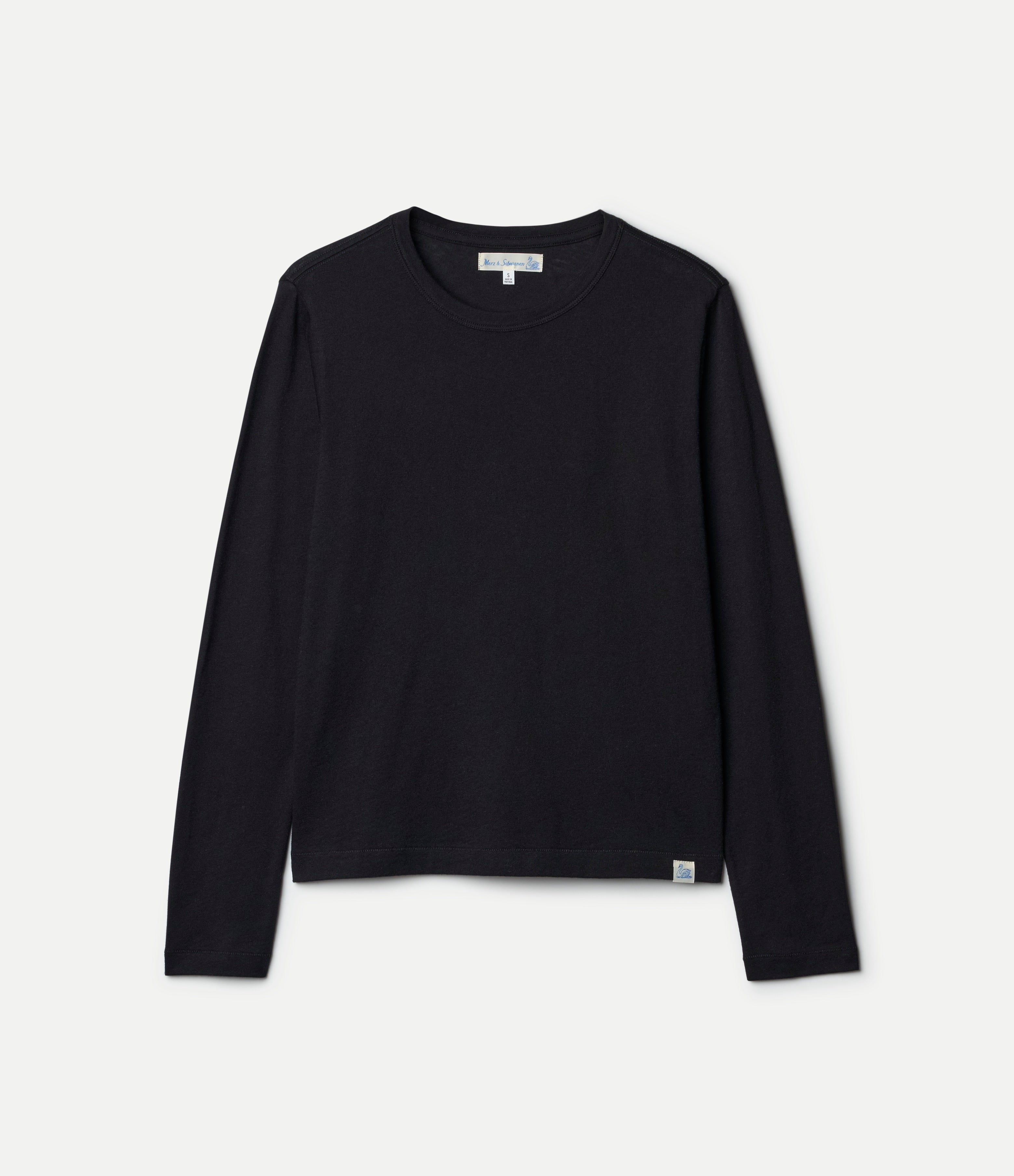 Black long-sleeve cashmere shirt on a white background