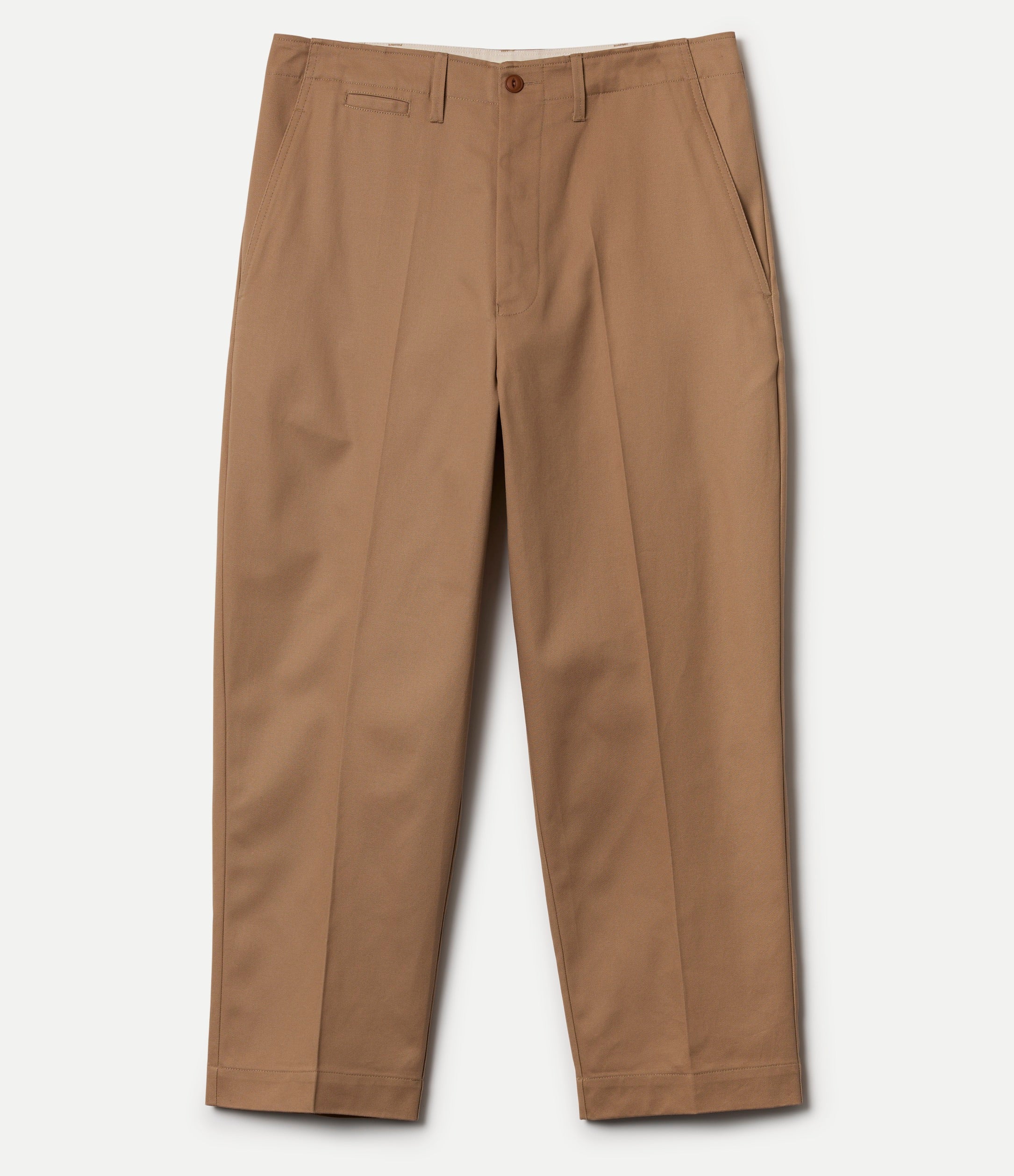 Beige chinos on a white background