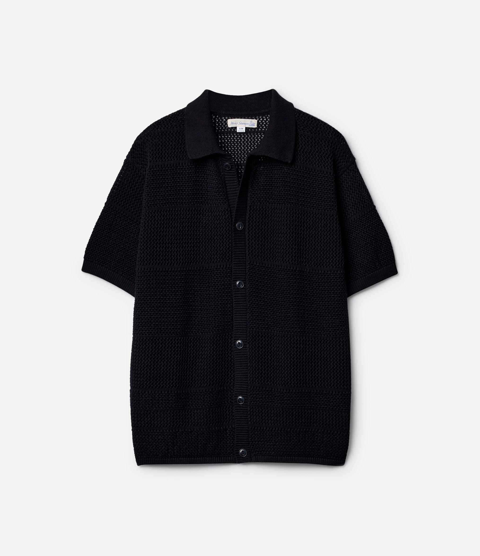 Black short-sleeve knitted shirt on a white background