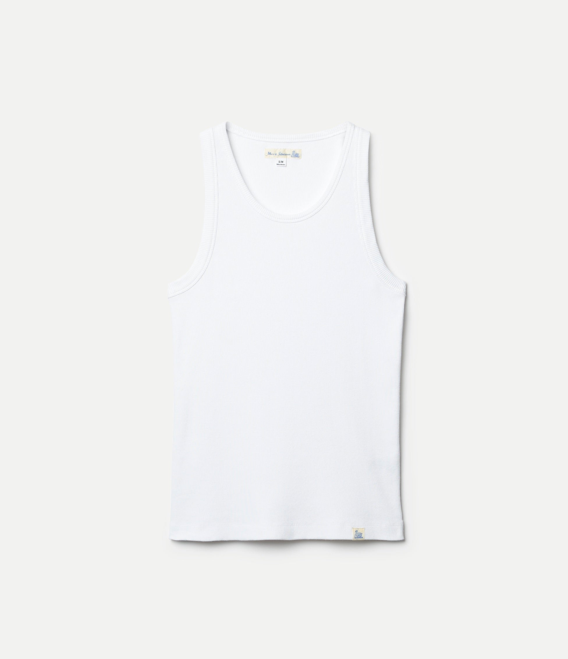 white ribbed cotton tank top against neutral background