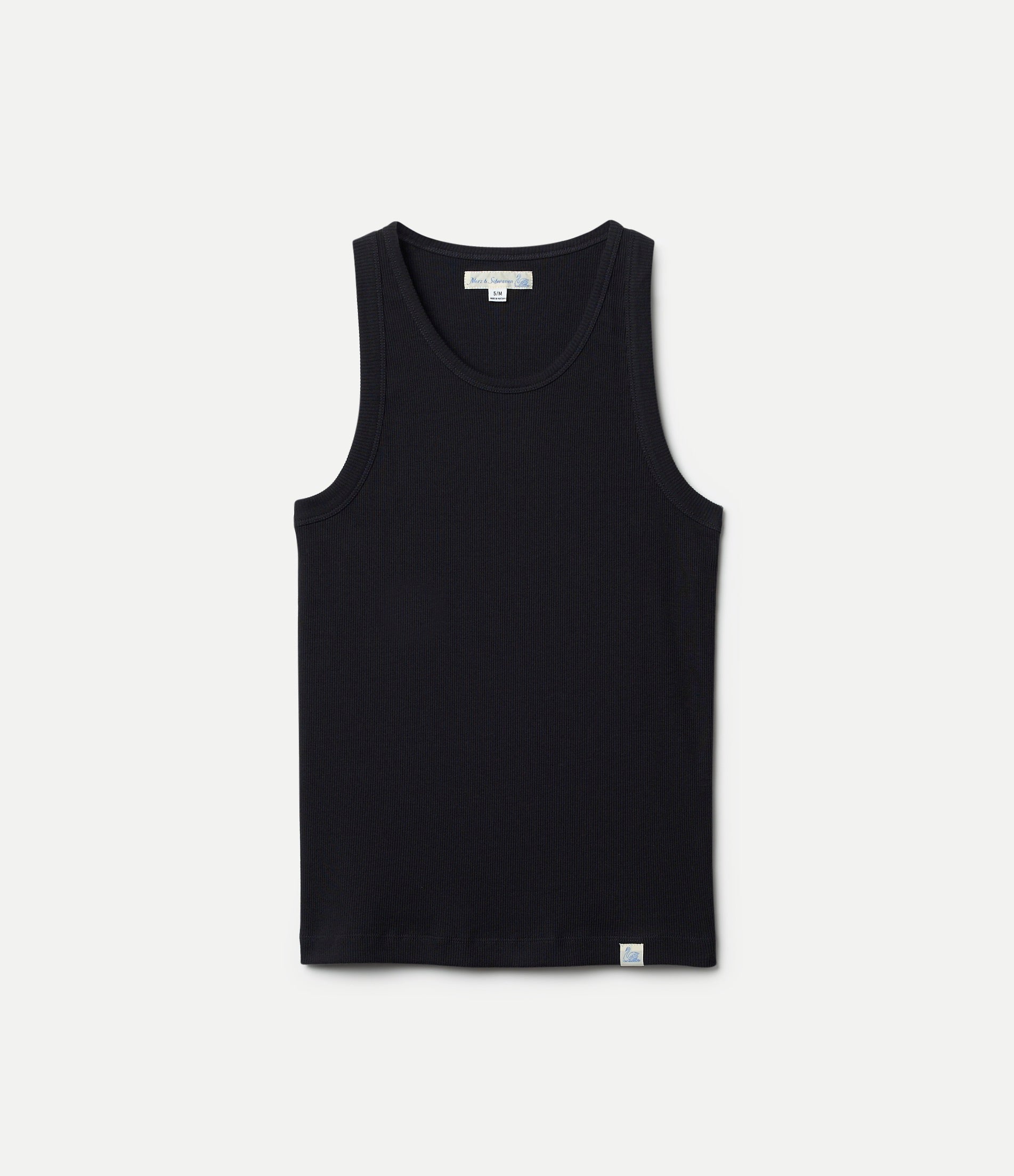black ribbed cotton tank top against neutral background