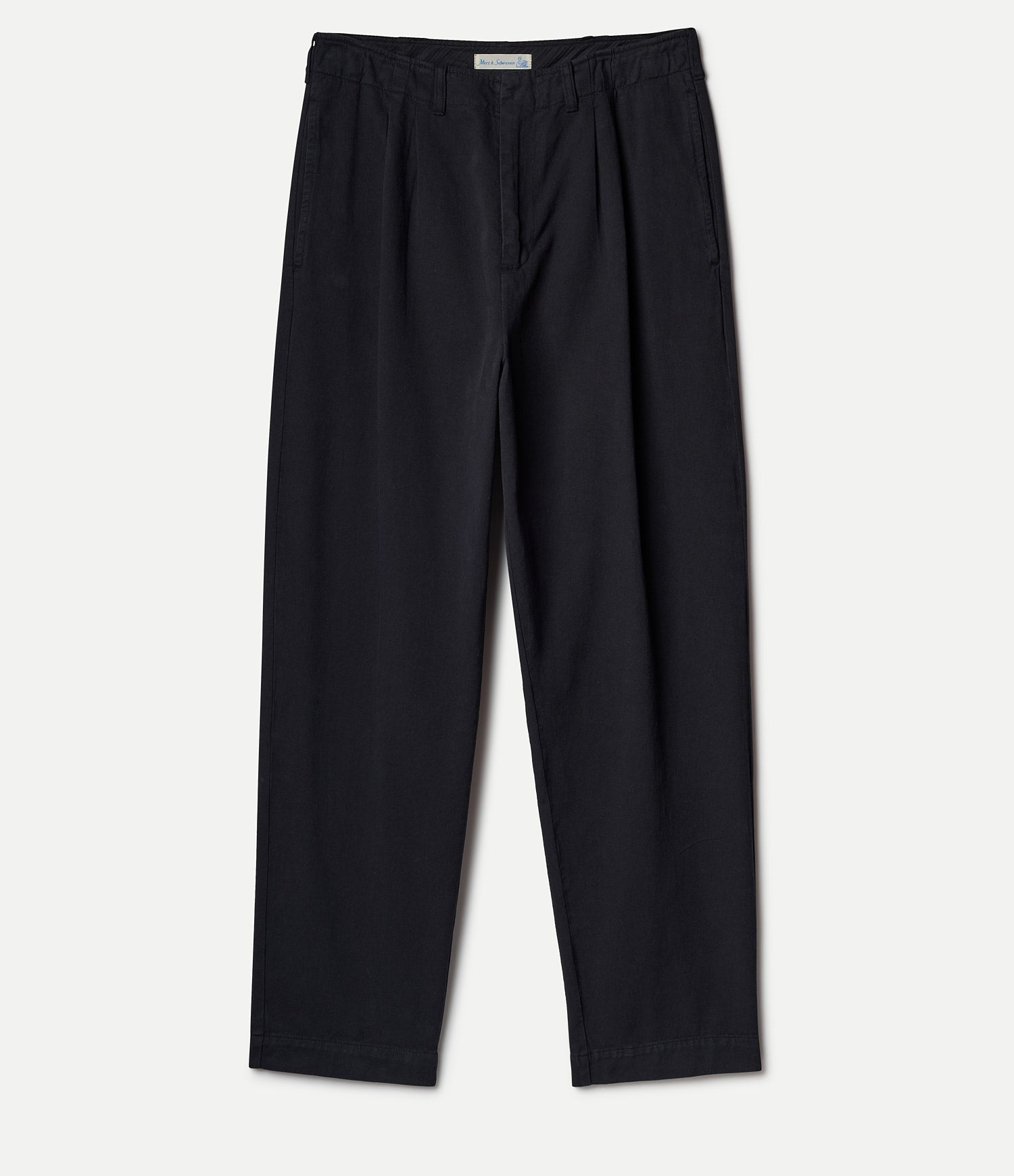 Black pleated pants on a white background