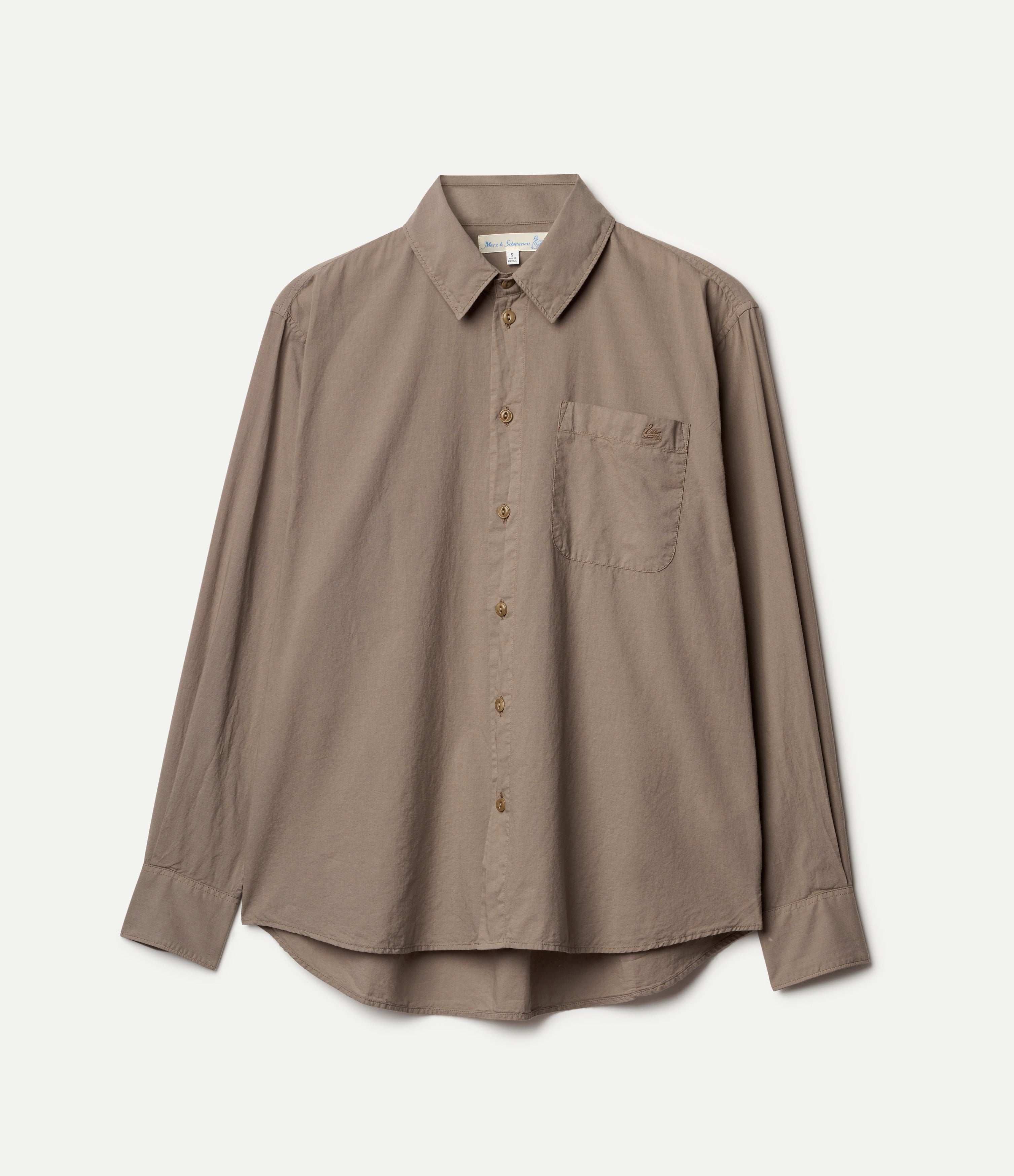 Brown shirt with a pocket on a light gray background