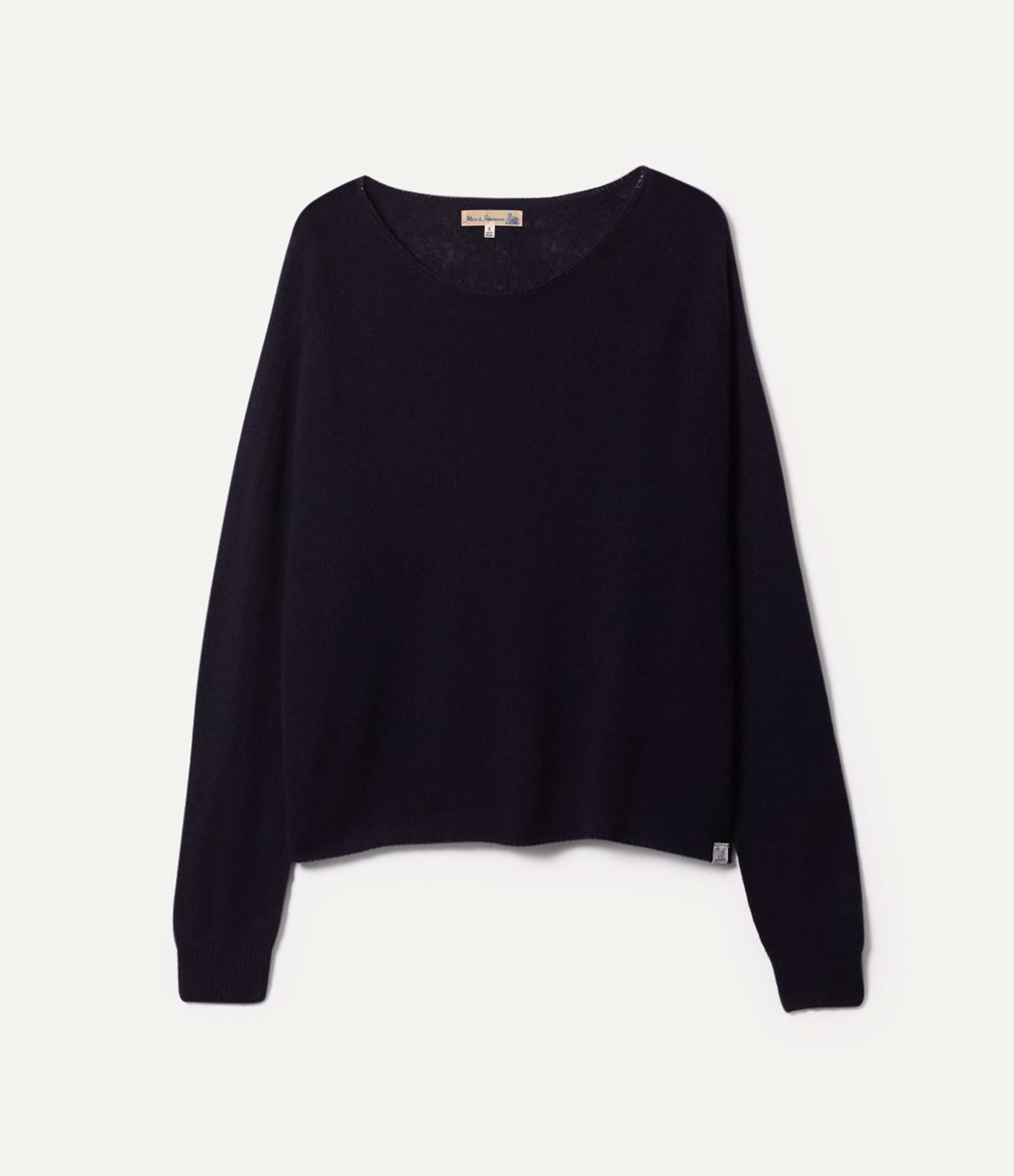 Dark navy sweater on a light gray background