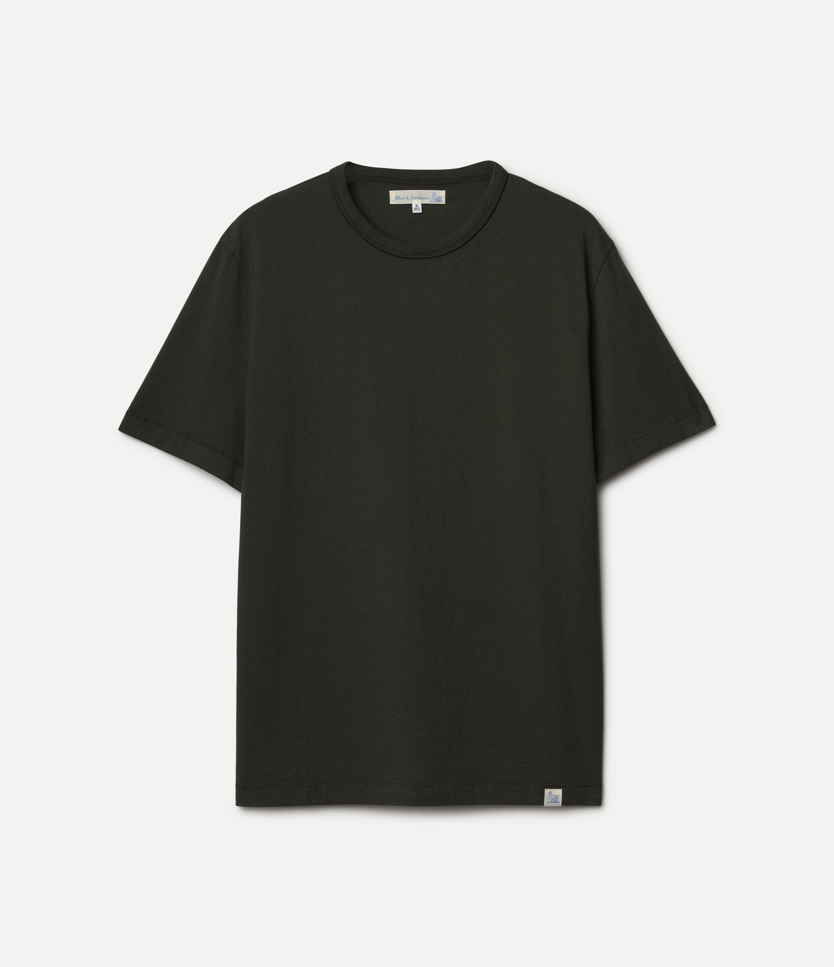 Dark green crew-neck t-shirt on a light gray background
