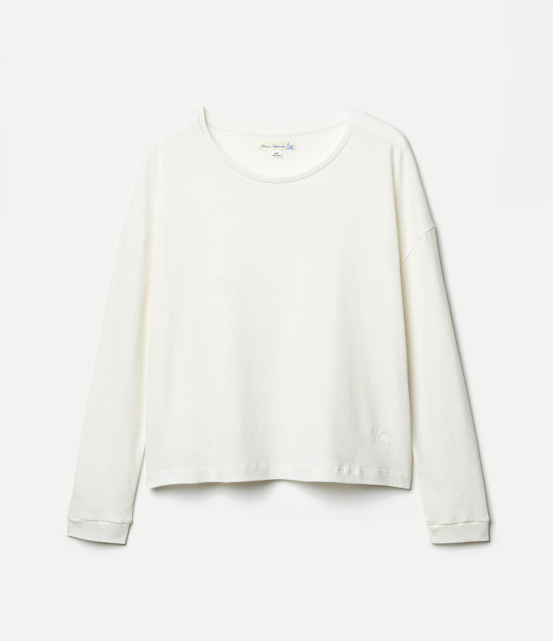 White linen long-sleeve shirt on a light gray background
