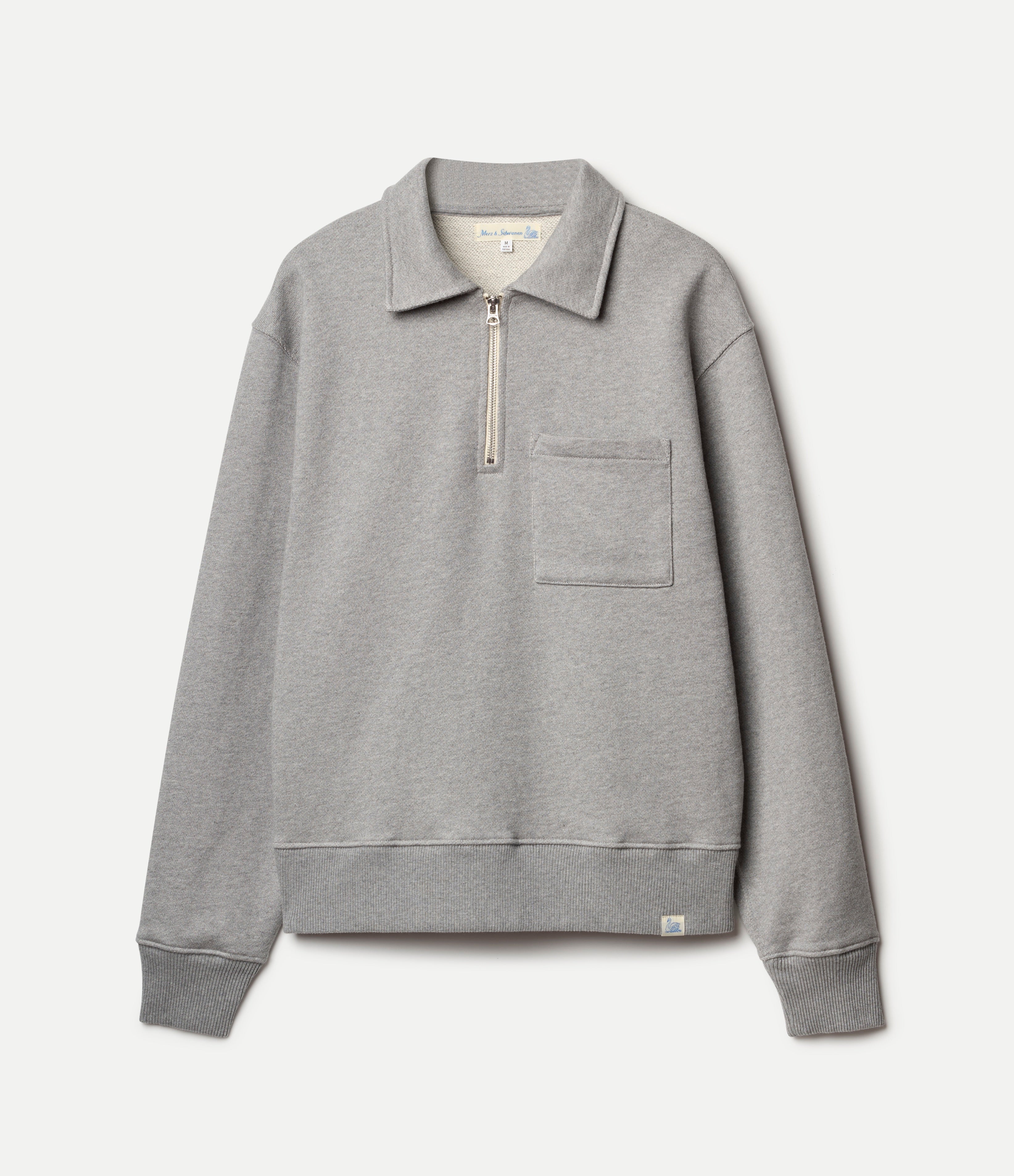 Gray sweatshirt with a collar and zipper on a white background